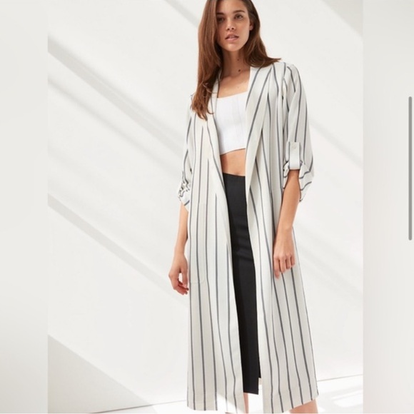 Babaton|Aritzia | Kaloh Striped Robe Trench Minimalist Layering Belted Longline - Picture 1 of 7